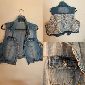 Denim & Lace Cropped Vest